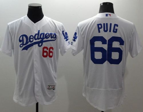 Dodgers #66 Yasiel Puig White Flexbase Authentic Collection Stitched MLB Jersey - Click Image to Close